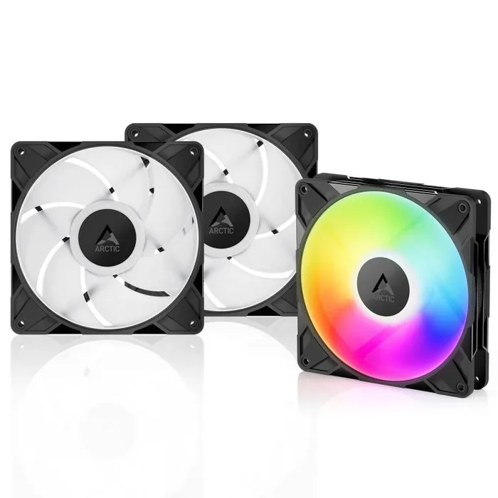 ARCTIC P14 Pro A-RGB (3 Piezas) – Potente Ventilador de Caja PC Premium, Case Fan PWM 140mm, Divisor Cable en Y, 400–2500 rpm, 0 rpm <5% PWM, RGB digital 5V, Rodamiento fluidodinámico, 4 Pines - Negro