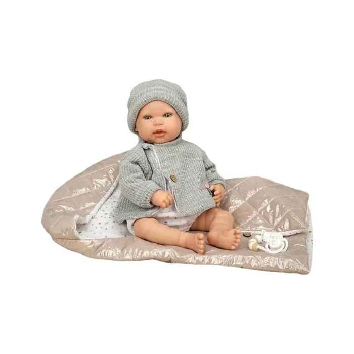ARIAS-Reborn 45 cm Olivia. Bebé Realista con Ropa Gris y Blanco. Incluye Nana, Chupete, chupetero, pañal, Libro de Familia y Certificado de autenticidad. Juguete Niños +3 años (ARI98187)