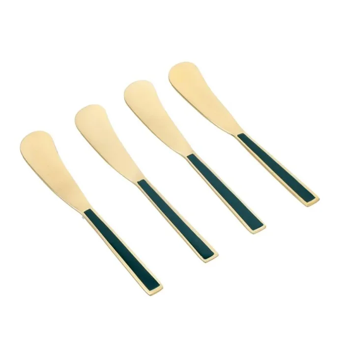 Artesà Juego de 4 Piezas de Acero Inoxidable Dorado para Untar Mantequilla con Recubrimiento de Esmalte