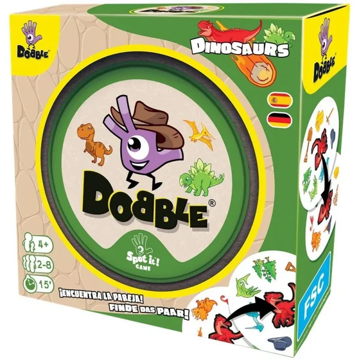 Asmodee – Dobble Dinosaurs – Juego de Cartas de Observación y Velocidad para Niños y Adultos – Juego de Mesa – 15 Minutos de Juego, A Partir de 6 años, 2-8 Jugadores
