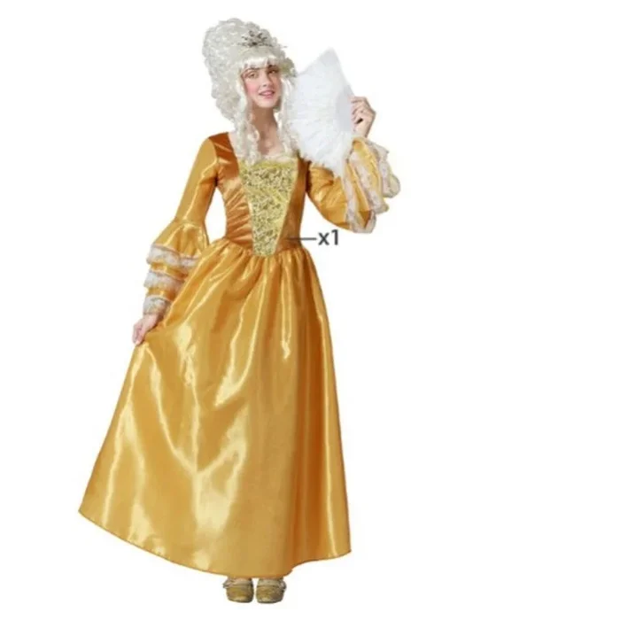 Atosa | Disfraz de Cortesana Dorado para Mujer | Elegancia Histórica y Sofisticación | Vestido Largo con Detalles Lujosos y Encaje | Perfecto para Carnaval de Venecia y Fiestas Temáticas | Talla XXL