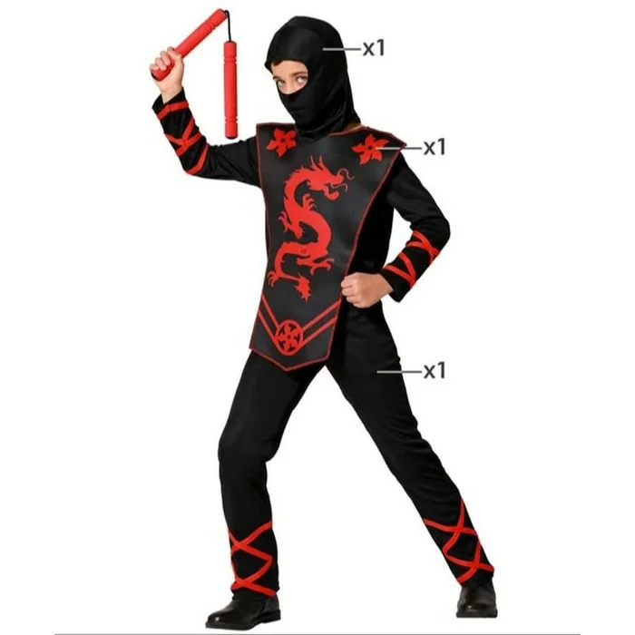 Atosa disfraz ninja niño infantil negro y rojo 3 a 4 años