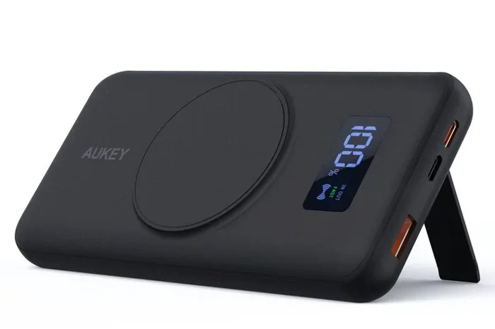 Aukey pb-wl02i batería externa 10000 mah cargador inalámbrico magsafe magair 22.5w 3xusb negro