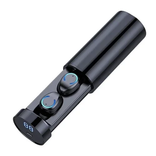 Auricular Bluetooth F9-6 TWS CVC8.0 Cancelación Ruido Caja Carga Cilíndrica Extraíble Pantalla LED (Negro)