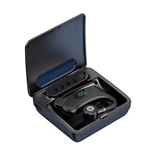 Auricular Bluetooth V12 5.2 Business Hanging Ear Style con Pantalla Led y Estuche de Carga (Negro)