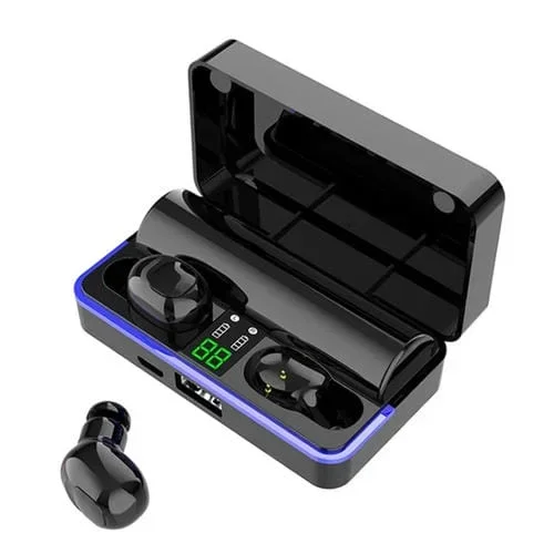 Auricular Inalámbrico W12 Bluetooth 5.0 Touch Impermeable Ipx6 con Caja de Carga y Power Bank (Negro)