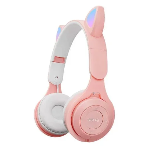 Auriculares Bluetooth Plegables Auris Cat Luminosa Orejas De Gato Con Jack 3,5 Mm Y Ranura Tf (Rosa)