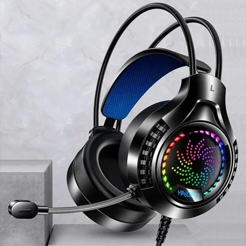 Auriculares con Cable para Ordenador Yindiao Q7 para Juegos USB Duales 3,5 mm + USB (Negro) con Luz Colorida