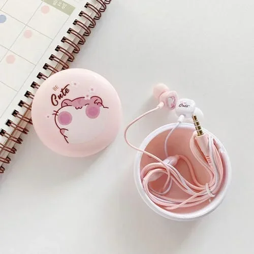 Auriculares con Cable Universales 2 Pares Rata Rosa con Micrófono y Caja de Almacenamiento