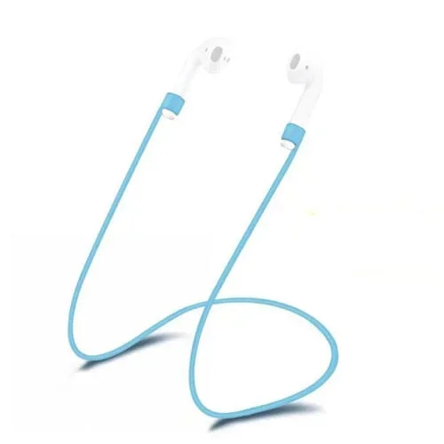 Auriculares inalámbricos Bluetooth con correa anti-perdida silicona para Apple AirPods 1/2 (Azul)
