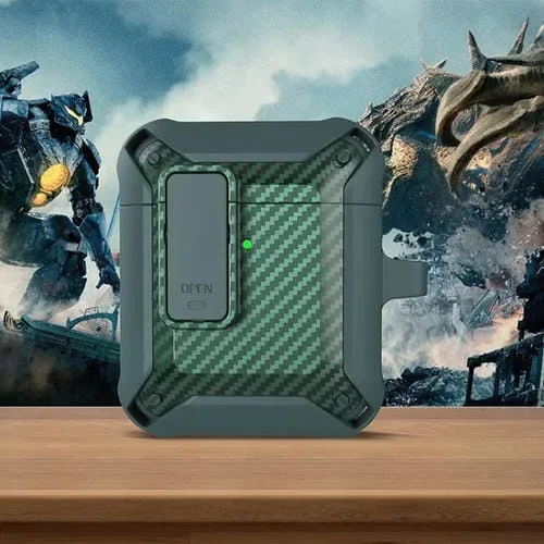 Auriculares inalámbricos funda protectora fibra de carbono a prueba de golpes con interruptor para Airpods 1/2 (Verde)