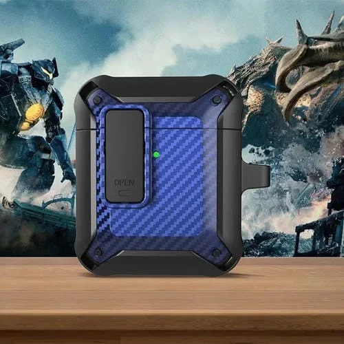 Auriculares Inalámbricos Funda Protectora Fibra De Carbono A Prueba De Golpes Interruptor Para Aeroplases 1/2 (Azul Negro)