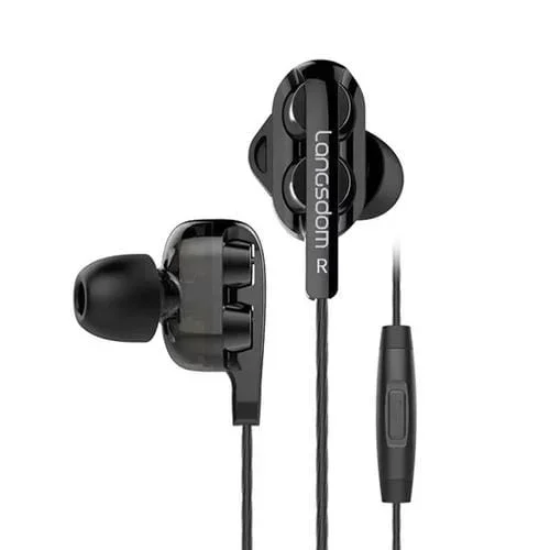 Auriculares Móvil Langsdom Doble Bobina Auriculares De Trigo (Negro)