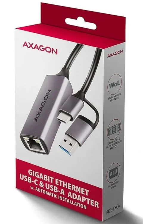 AXAGON ADE-TXCA Gigabit Ethernet Adapter, USB-C USB-A – titangrau