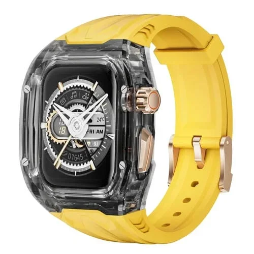 Banda de Caja Híbrida TPU para Apple Watch Series 4 44mm (Amarillo Claro Negro)