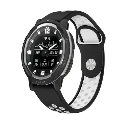 Banda de Reloj 22mm Garmin Instinct Crossover Solar Silicona Transpirable (Negro + Blanco)