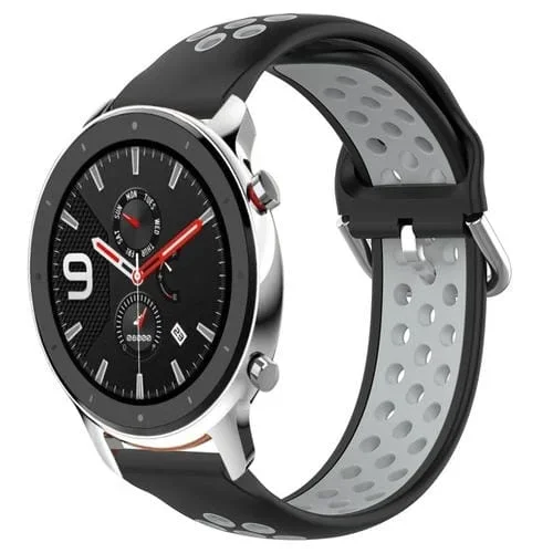 Banda de Reloj Amazfit GTR 4 22mm Silicona Deportiva Transpirable Perforada (Negro + Gris)