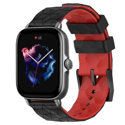 Banda de Reloj Amazfit GTS 3 20mm Silicona Textura de Fútbol (Negro + Rojo)