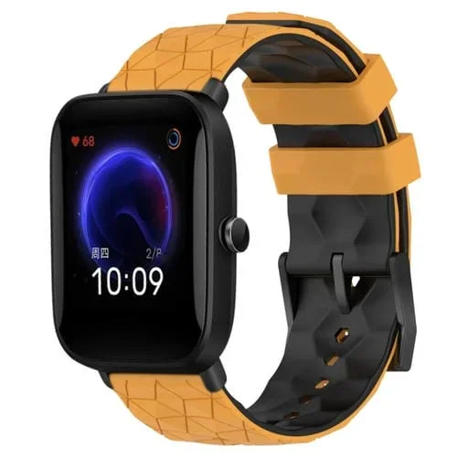 Banda de Reloj Amazfit Pop 20mm Silicona Textura de Fútbol (Amarillo + Negro)