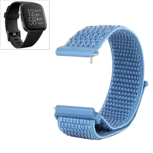 Banda de Reloj de Nylon Fitbit Versa Versa 2 con Gancho y Sujetador de Bucle (Azul)