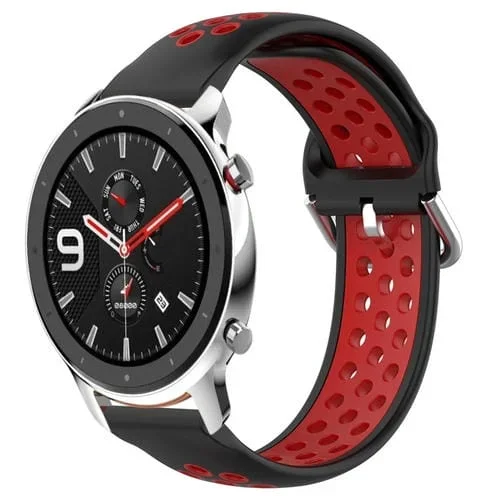 Banda de Reloj de Silicona Deportiva para Amazfit GTR 4 Pro 22mm Transpirable Perforada (Negro + Rojo)