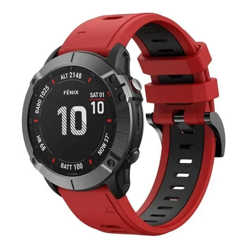 Banda de Reloj de Silicona Deportiva para Garmin Fenix 6X Sapphire 26mm (Rojo + Negro)
