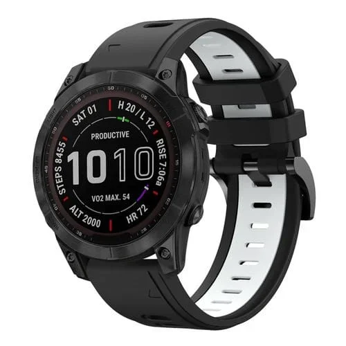 Banda de Reloj de Silicona Deportiva para Garmin Fenix 7 Sapphire Solar 22mm (Negro + Blanco)
