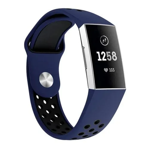 Banda de Reloj de Silicona Dos Colores para Fitbit Charge 3 145-210mm (Azul Negro)