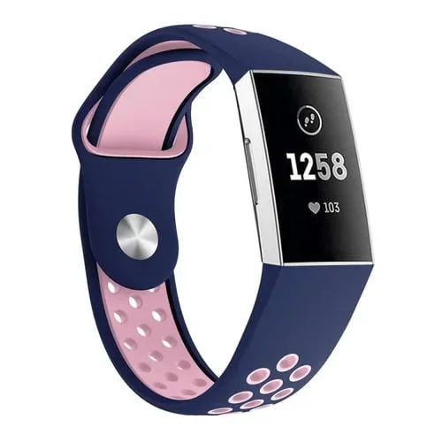 Banda de Reloj de Silicona Dos Colores para Fitbit Charge 3 145-210mm (Azul Rosa)