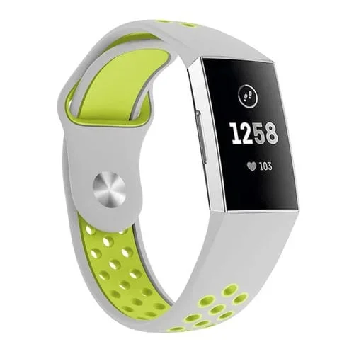 Banda de Reloj de Silicona Dos Colores para Fitbit Charge 3, 145-210mm (Verde Gris)