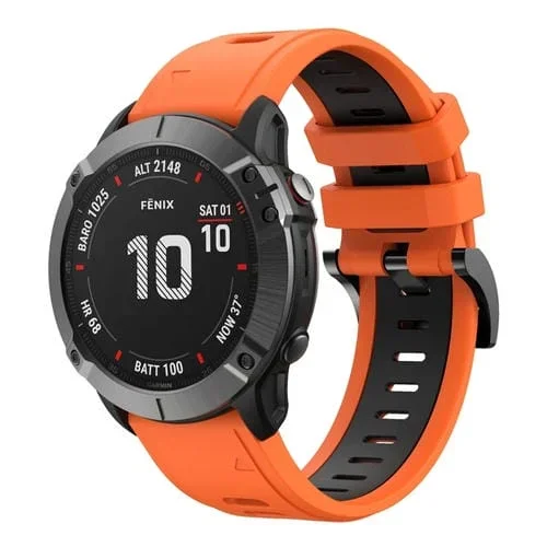 Banda de Reloj de Silicona para Garmin Fenix 6X 26mm Deportiva Dos Colores (Naranja + Negro)
