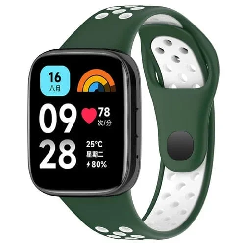 Banda de Reloj de Silicona para Redmi Watch 3 Lite y Watch 3 Activa Dos Colores (Verde Oscuro y Blanco)