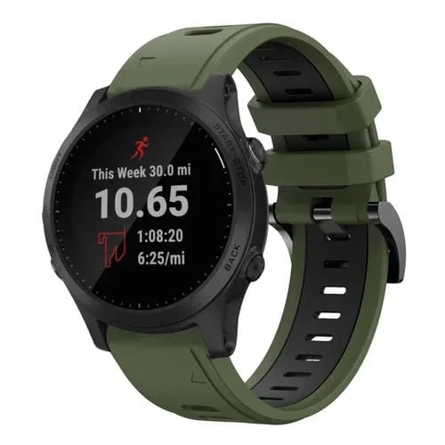 Banda de Reloj Deportiva Garmin Forerunner 945 22mm Silicona Dos Colores (Verde Militar + Negro)