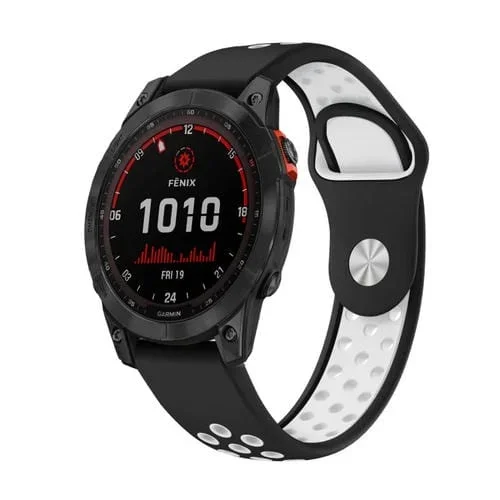 Banda de Reloj Garmin Fenix 7 Solar 22mm Sports silicona transpirable (Negro + Blanco)