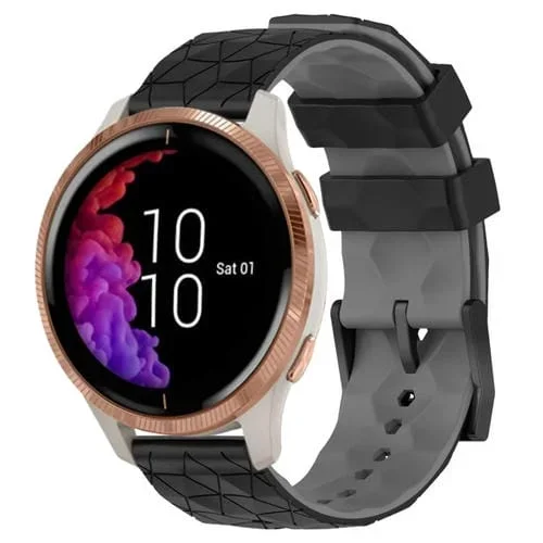 Banda de Reloj Garmin Venu 20mm Silicona Dos Colores Patrón de Fútbol (Negro + Gris)
