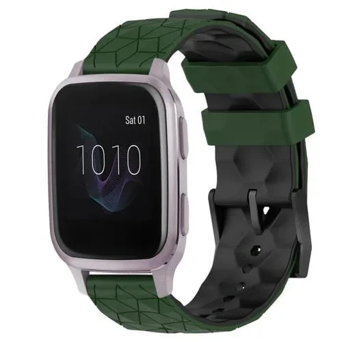 Banda de Reloj Garmin Venu Sq 20mm Silicona Patrón de Fútbol Dos Colores (Verde Militar + Negro)