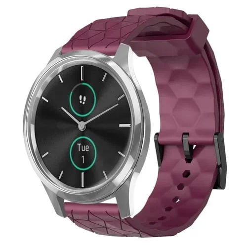 Banda de Reloj Garminmove Luxe 20mm Silicona Patrón de Fútbol (Rojo Vino)