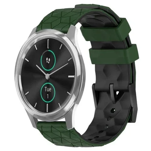 Banda de Reloj Garminmove Luxe 20mm Silicona Patrón de Fútbol (Verde Militar + Negro)
