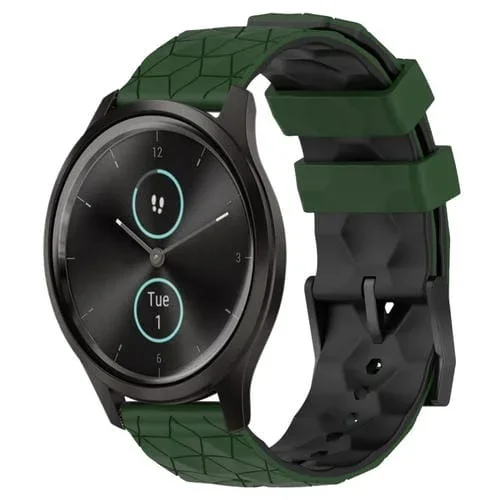 Banda de Reloj Garminmove Style 20mm Silicona Patrón Fútbol (Verde Militar + Negro)