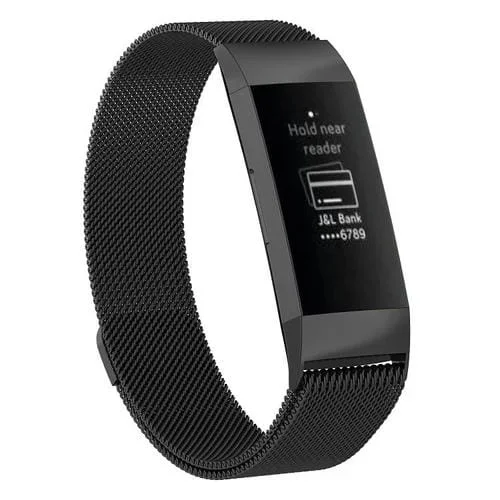 Banda de Reloj Magnet de Acero Inoxidable para Fitbit Charge 3 Pequeño (Negro)