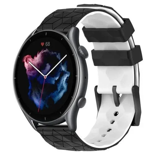 Banda de Reloj para Amazfit 3 22mm Silicona Textura de Fútbol Dos Colores (Negro + Blanco)