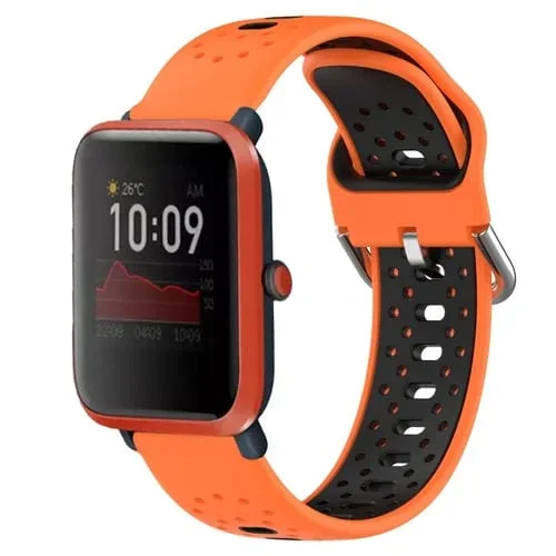 Banda de Reloj para Amazfit Bip 1S 20mm Silicona Transpirable Dos Colores (Naranja + Negro)