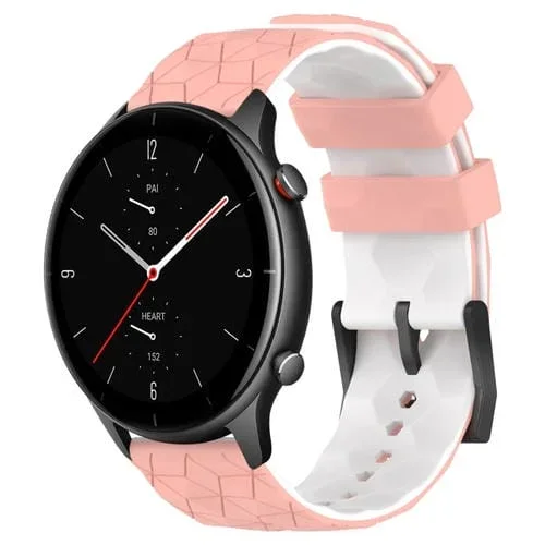 Banda de Reloj para Amazfit GTR 2E 22mm Silicona Textura de Fútbol Dos Colores (Rosa + Blanco)