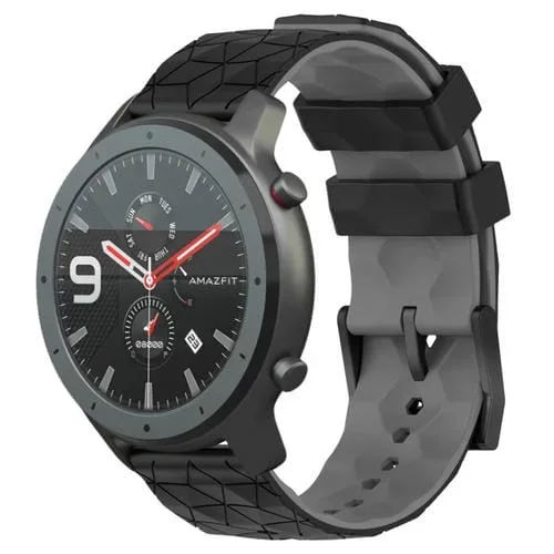 Banda de Reloj para Amazfit GTR 47mm 22mm Silicona Textura de Fútbol (Negro + Gris)