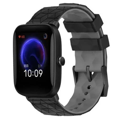 Banda de Reloj para Amazfit Pop 20mm Textura de Fútbol Silicona Dos Colores (Negro + Gris)