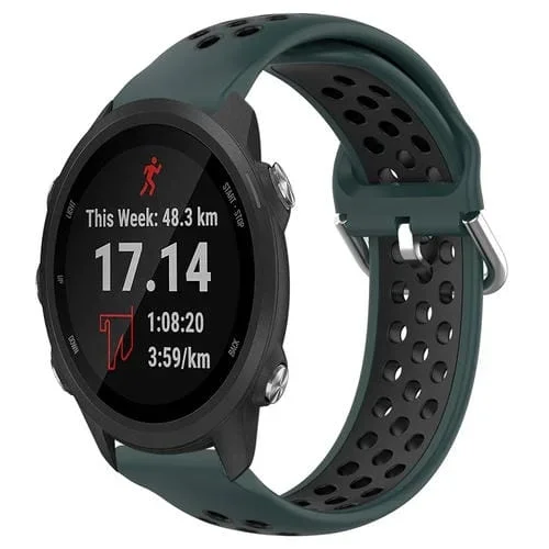 Banda de Reloj para Garmin Forerunner 245 Music 20mm silicona deportiva transpirable perforada (Verde Oliva + Negro)