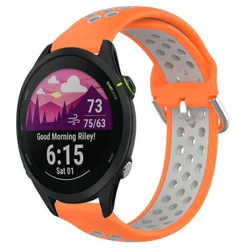 Banda de Reloj para Garmin Forerunner 255 Music 22mm silicona deportiva transpirable perforada (Naranja + Gris)