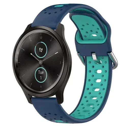 Banda de Reloj para Garmin Vivomove Style 20mm silicona transpirable dos colores (Azul + Verde Azulado)
