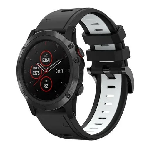 Banda de Reloj Silicona Deportiva para Garmin Fenix 5X Plus 26mm (Negro + Blanco)