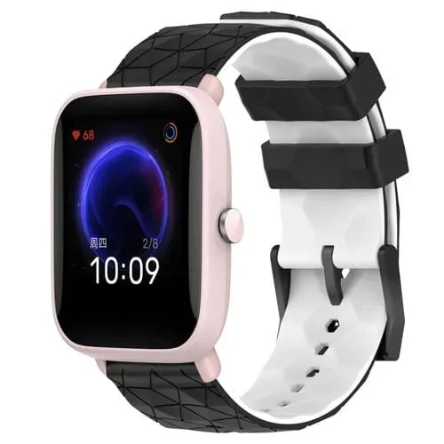 Banda de Reloj Silicona para Amazfit Pop Pro 20mm Textura de Fútbol (Negro + Blanco)
